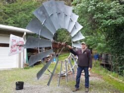 Carl with a new 10' wheel on a 1920's Aermotor